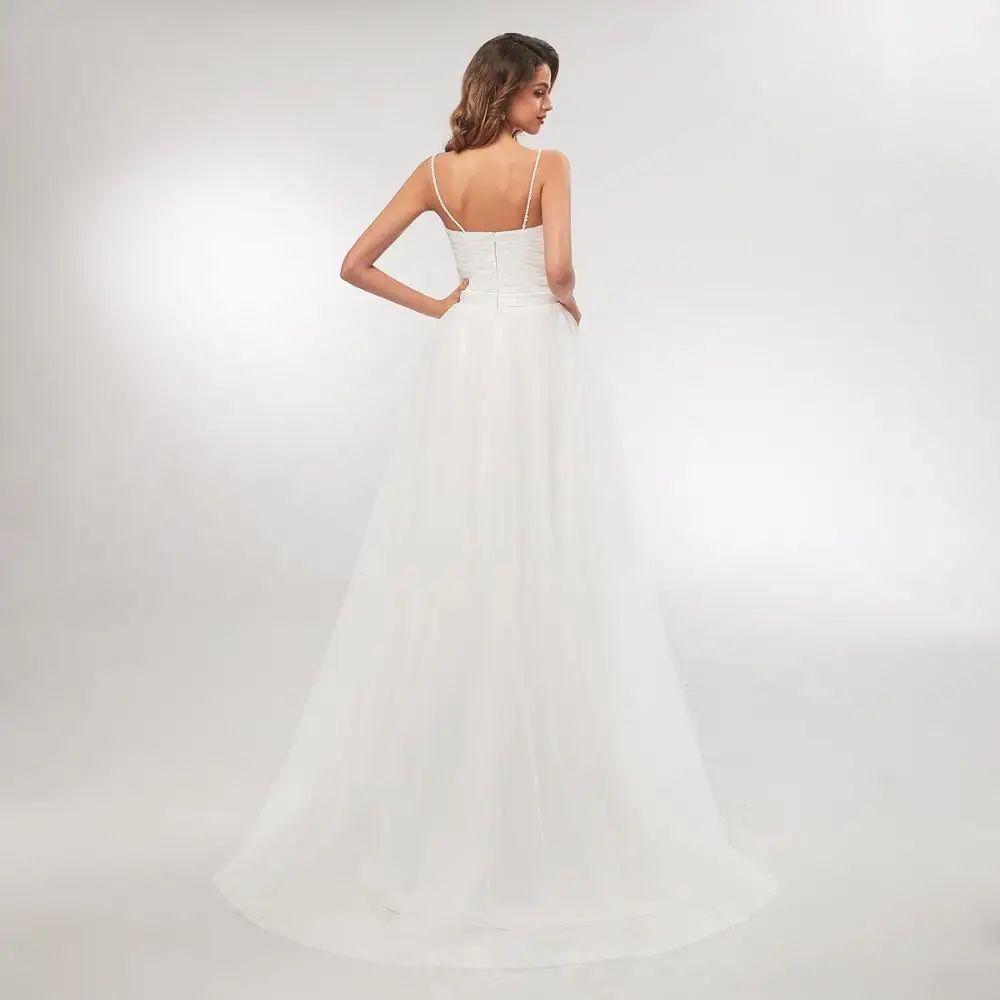 Simple Spaghetti Straps Beach Wedding Dress Belt Informal Tulle Sweetheart Wedding Dresses Plus Size Vestido De Noiva