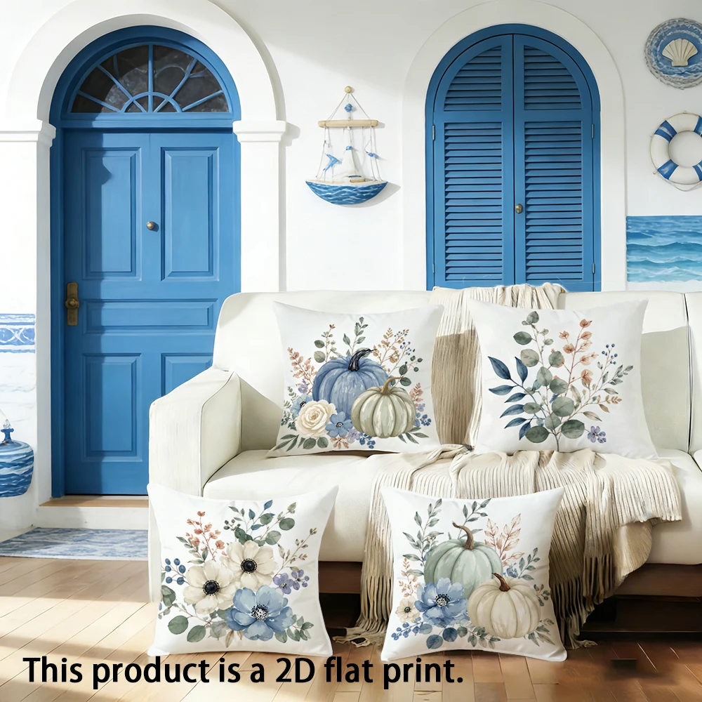 1pc  Watercolor Fall Pumpkin Floral Throw Pillow Covers Farmhouse Neutral Botanical Cushion Cases for Home Decor