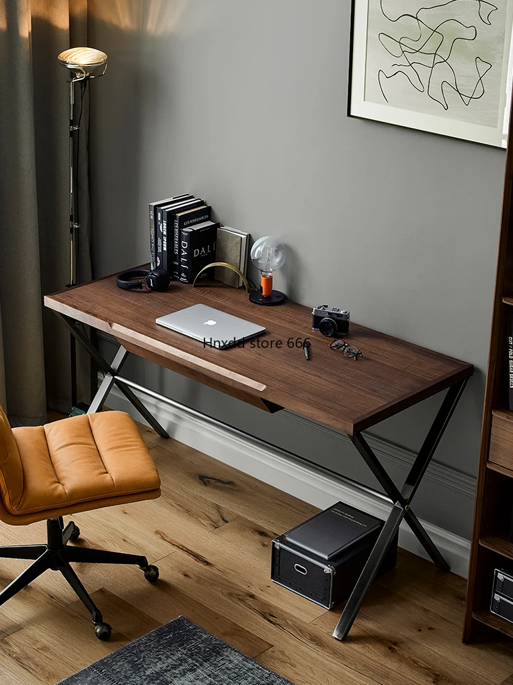 Retro Black Walnut Desk para Estudo, Design Minimalista