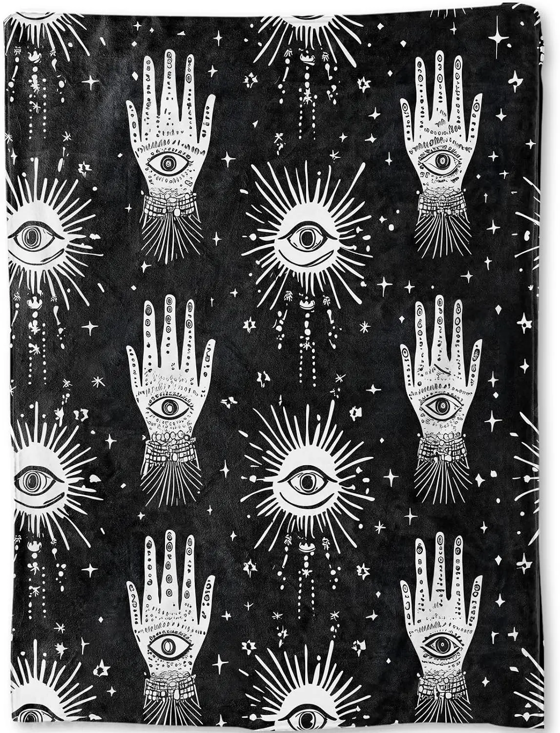 Occult Hamsa Hand All-seeing Eye Sun Star Repeat Pattern Comfortable Fleece Blanket Fit Bed Couch Hippie Bohemian Household