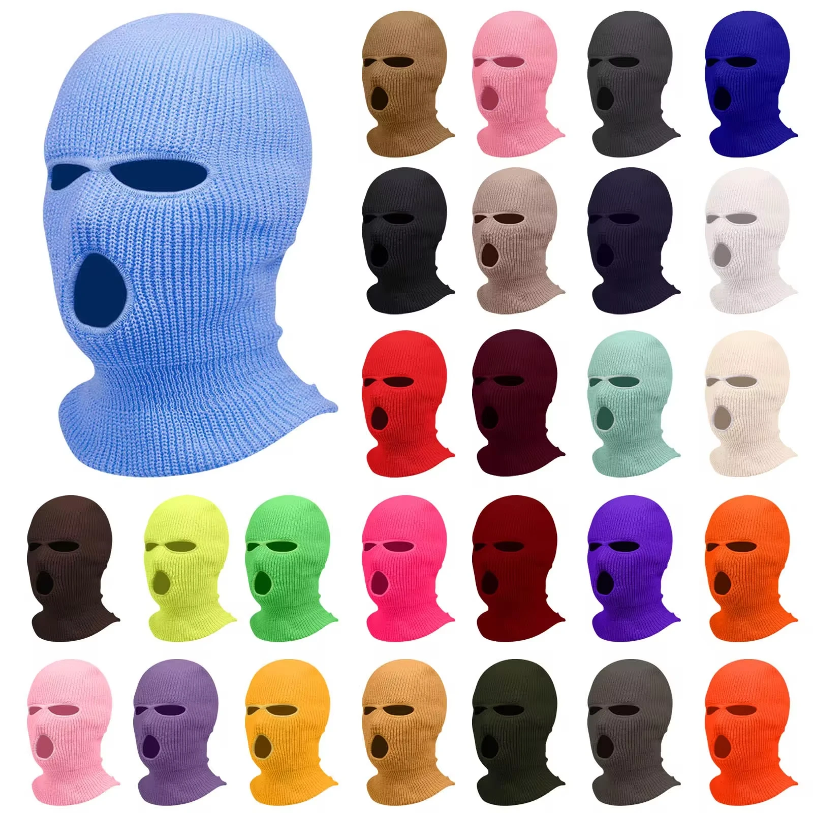 3 Holes Ski Mask Full Face Cover Outdoor Balaclava Winter Knitted Neck Gaiter for Halloween Sports Cycling
