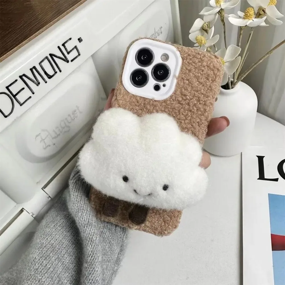 

Korean 3D Fur Plush Cloud Bracket Phone Grip Tok Clear Griptok for Iphone 17 Holder Ring Universal Smart Tok Fluffy Puff Cloud
