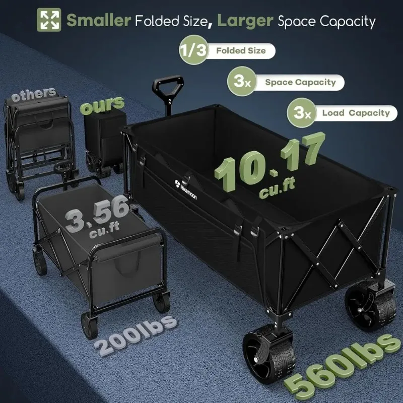 300L Extra Large Wagons Carts Foldable, 560LBS Heavy Duty Collapsible Beach Wagon 48