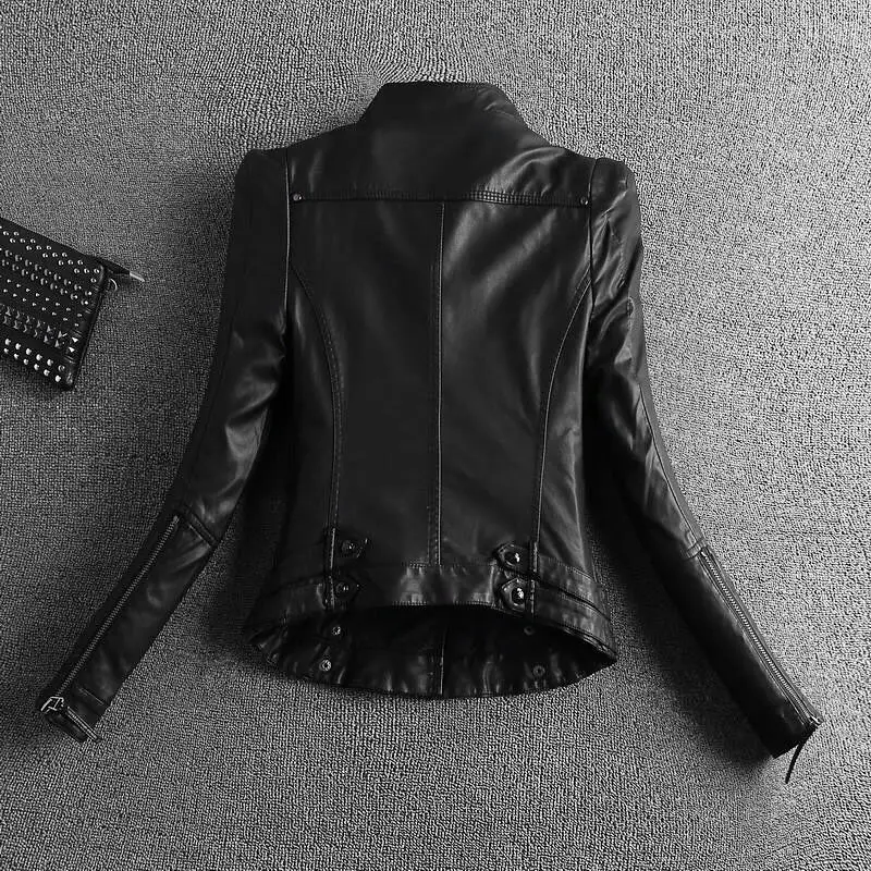 2024 New Spring And Autumn Leather Coat Women Casual Versatile Slim Short Motorcycle Leather Jacket