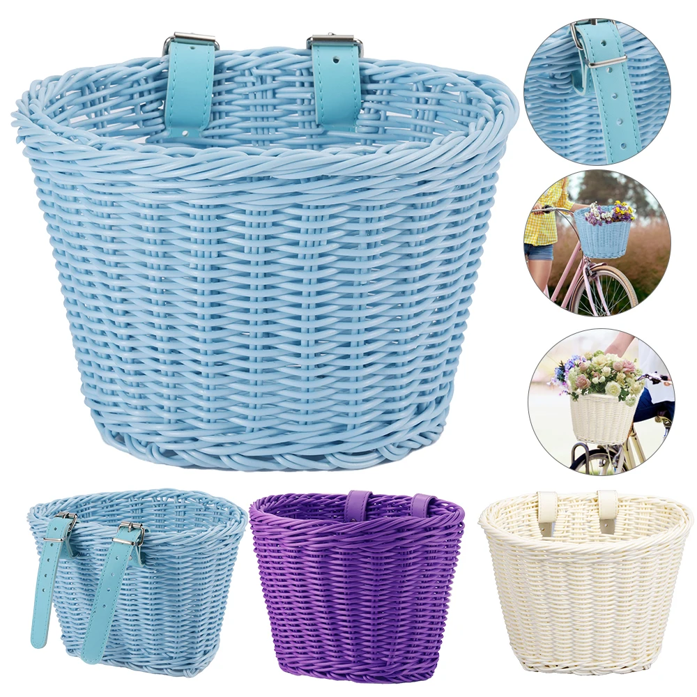 Bicycle Basket Rattan Woven Bike Storage Front Handlebar Basket Removable Waterproof Bicycle Pannier Basket Kid Bike Carrier Bag