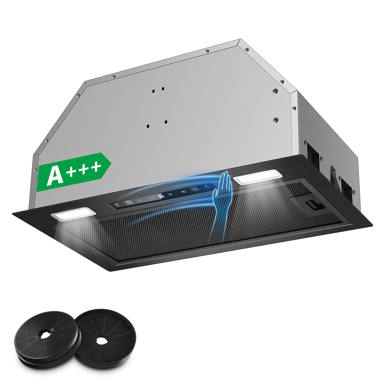 KICHPOWER 52cm Einbau-Dunstabzugshaube mit 64dB Leiser Betrieb A+++ Energieeffizient 750m³/h 3 Lüftergeschwindigkeiten Touch-/Gestensteuerung & Boost-Funktion