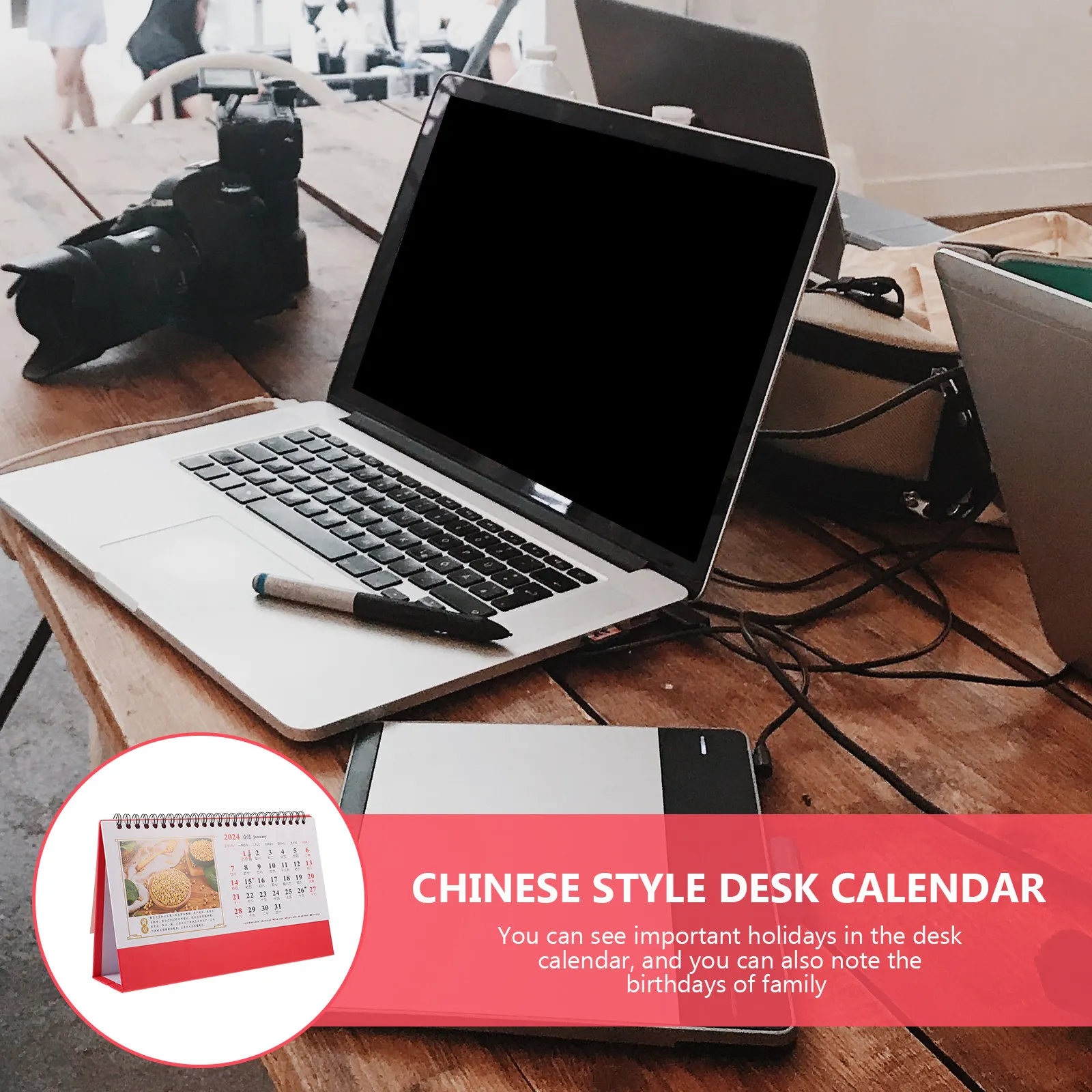 

Spiral Binding 2024 Desk Calendar Chinese Style Small Desk Decorative Office Household Table Calendar for Home Office