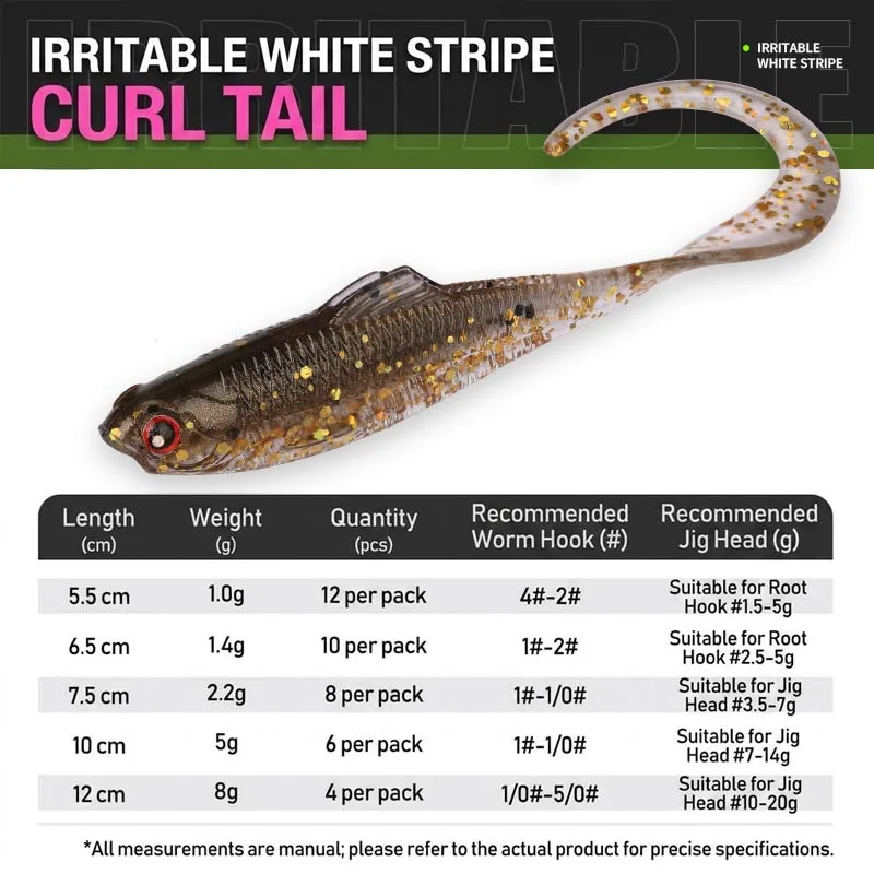 Curly Tail Grub Weichplastikköder für Barsch, Forelle & Panfish, Finesse Ribbon Tail Swimbait für Süßwasser-Angeln