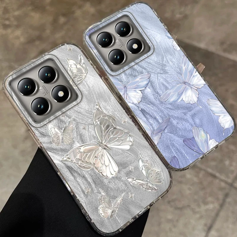 Роскошный чехол для телефона с текстурой перьев для девочек и женщин с бабочкой для Xiaomi 14T 13T Pro 14Tpro 11 Lite 5G NE, противоударный чехол Fundas Cover