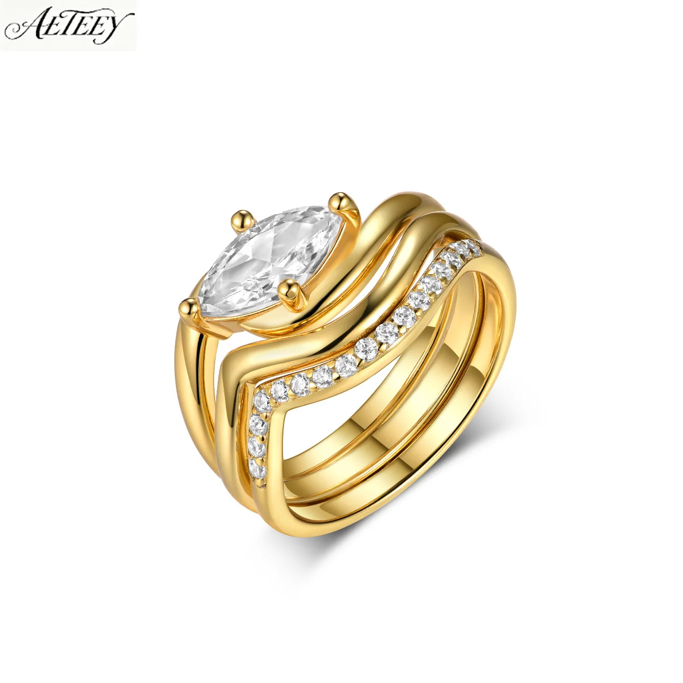 AETEEY S925 Silver Marquise Moissanite 3Pcs Ring Set Stackable Gift Women Finger Jewelry