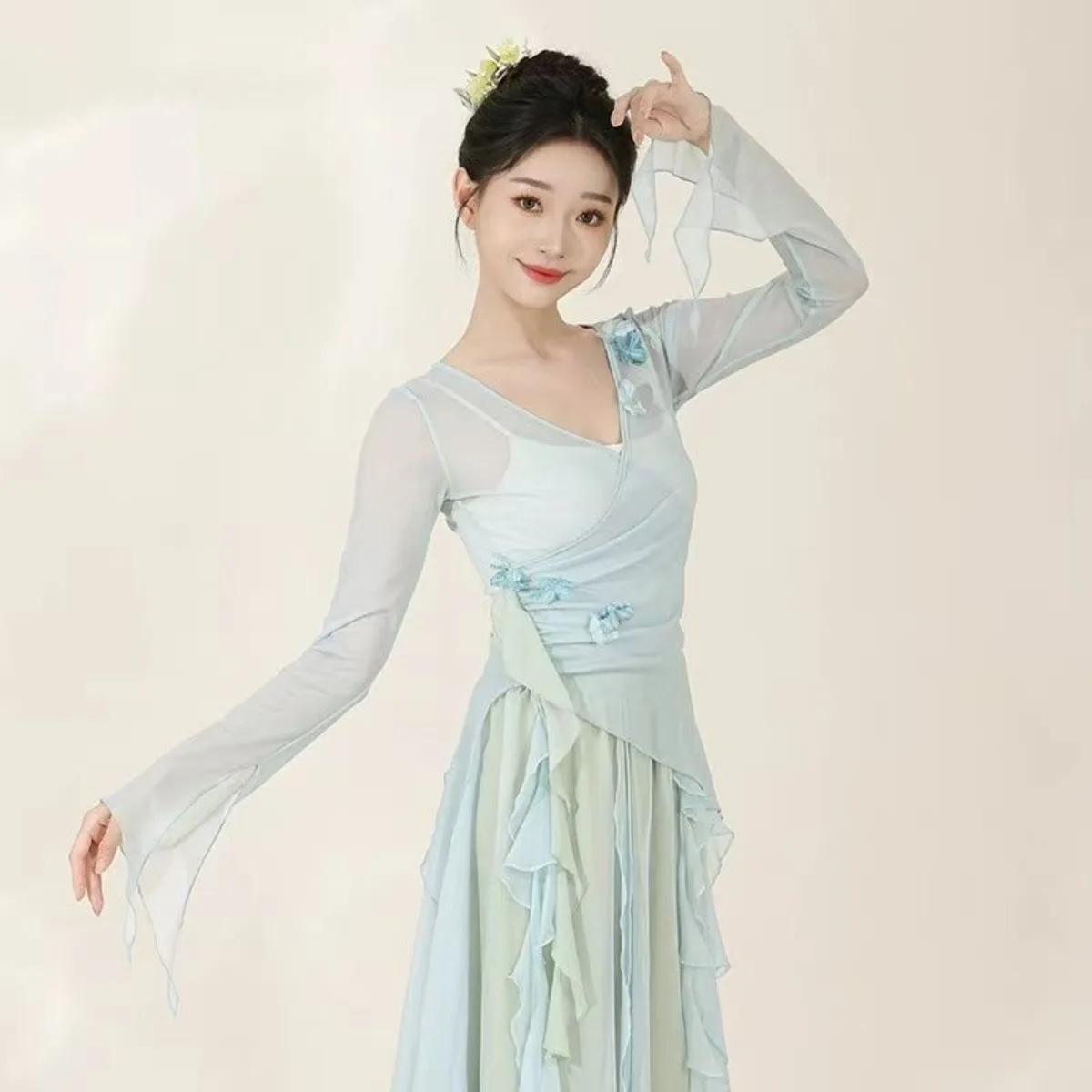 

2026 New Ethereal Chiffon Classical Dance Dress: Flowing Wide Skirt Hanfu for Exam & Stage Performance