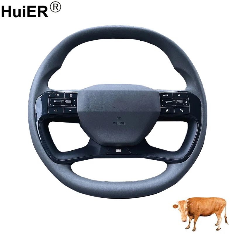 Cow Leather Hand Sewing Car Steering Wheel Cover For KIA EV5 2023 2024 2025 Braid on Steering-wheel Wrap