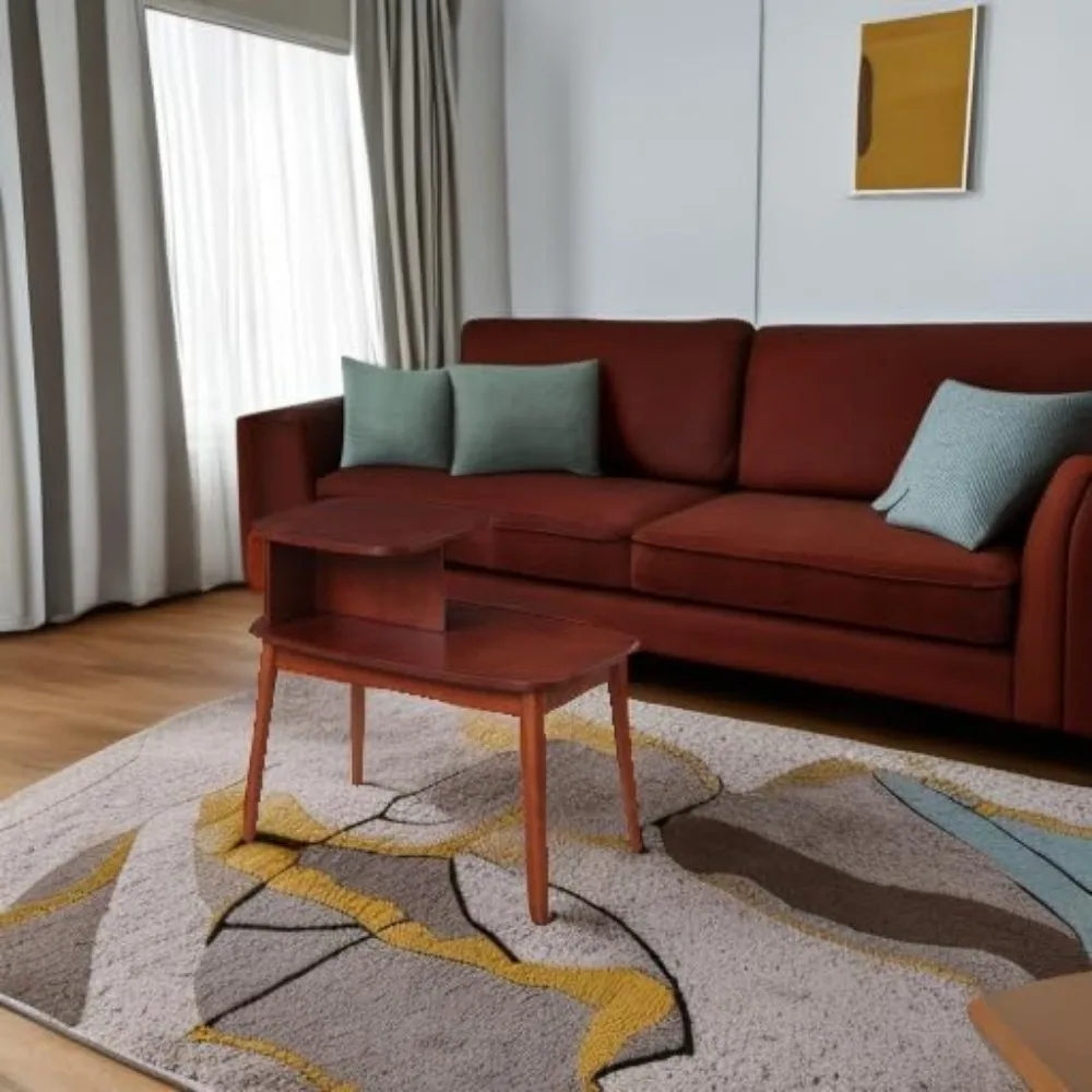 Узкий двухъярусный современный приставной столик середины века с полкой для хранения