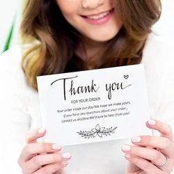 50pcs White Thank You For Your Order Cards Flower Pattern Handmade Package Inserts Small Business Online Retails Gifts