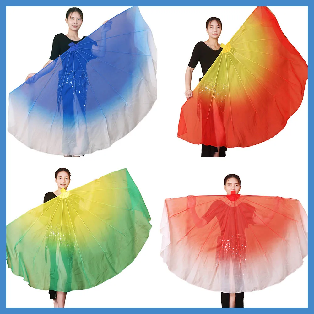 1Pair/1Pc Dance Props Fish Bone Fan Cartilage Fan Royal Blue Gradient Color Classical Dance Fan Sports Performance Large Dance