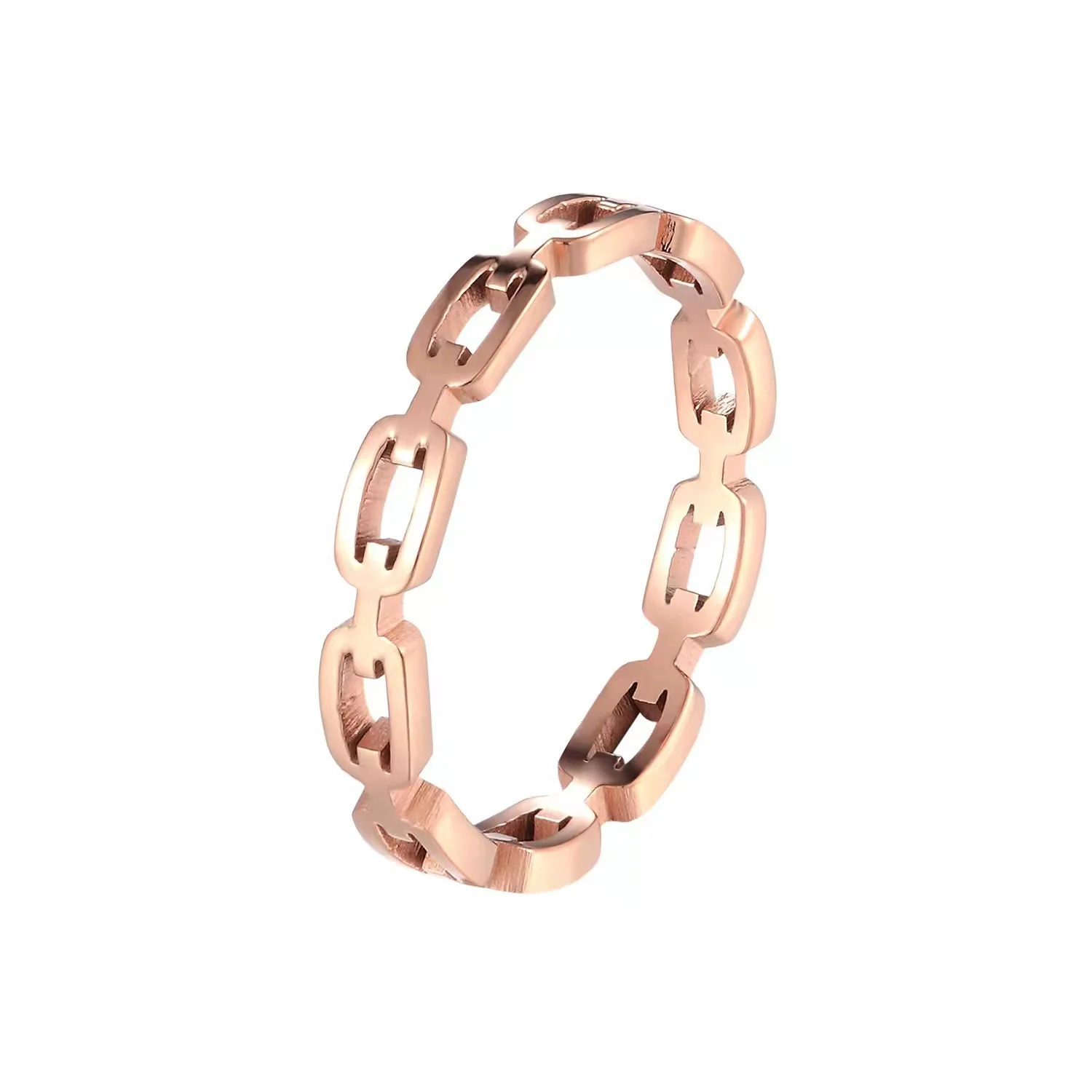 Stainless Steel Punk Glossy Metal Square Chain Open Ring For Women Round Hiphop Hollow Chains Finger Rings Party Fashion Jewelry