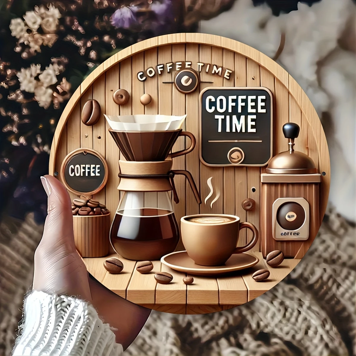 Wooden 2D Disc Vintage Coffee Theme Series Home Decoration Cafe Art Bar Poster Material Atmosphere Decorative Photo Props