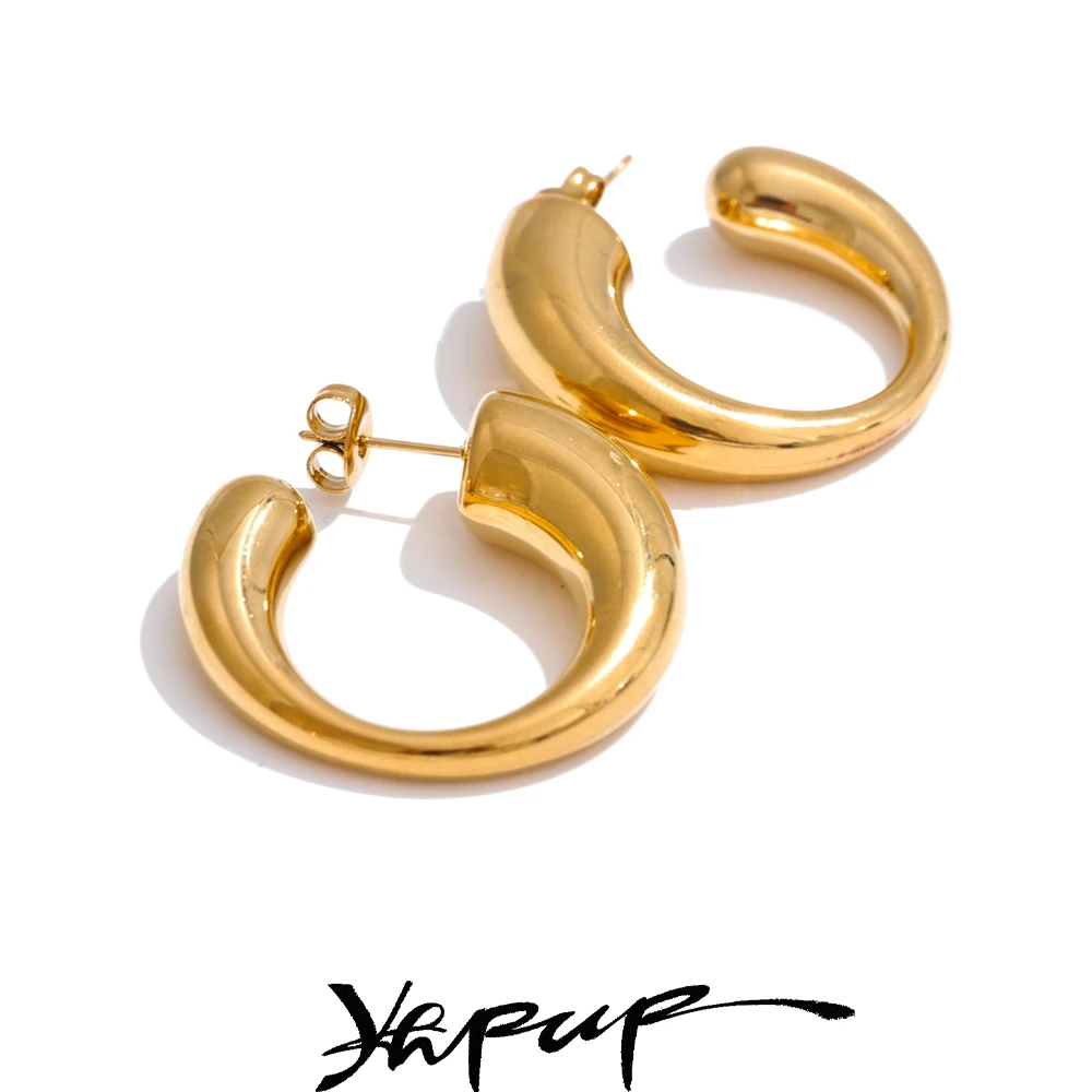 Yhpup Minimalist Stainless Steel C-Shape Fashion Unusual Earrings Personalized Versatile Daily Charm Jewelry Waterproof