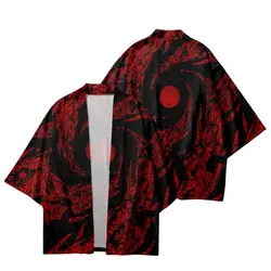 Traditional Red Black Printed Japanese Cosplay Cardigan Haori Beach Yukata Kimono Streetwear Women Men Shirts