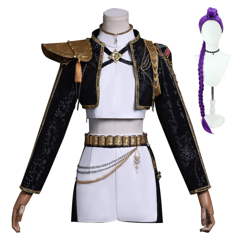أزياء رومي زوي ميرا التأثيرية للفتيات KPop شيطان الصيادين أزياء أنيمي التأثيرية للأطفال بدلة ذهبية سوداء للهالوين ملابس لعب الأدوار