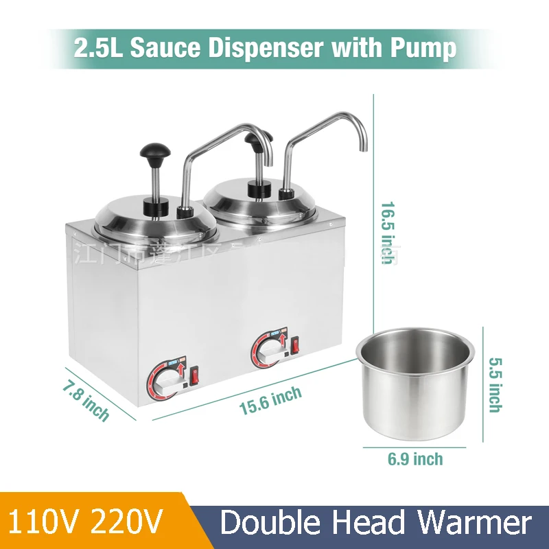 110V 220V Commercial 2 Pot Hot Fudge Pump Warmer Machine Chocolate Sauce Dispenser Nacho Cheese Warmer Dispenser Machine