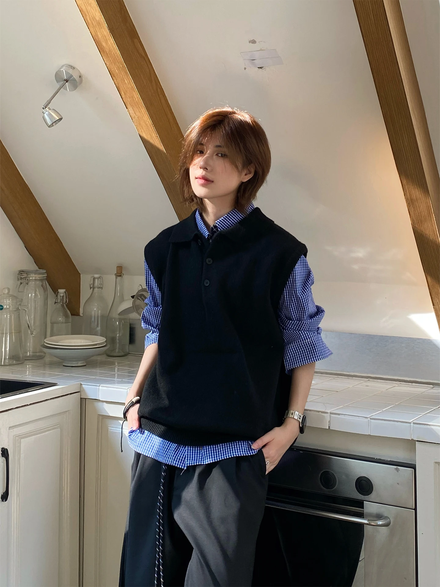 

Retro Japanese Sle Knitted Vest ex Autumn Winter New Sle Layering Versatile Svel Sweater Vest Casual Wear