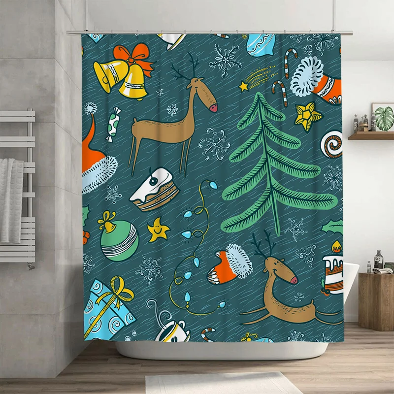 

TU Праздничная рождественская занавеска для душа, милый олень, праздничный декор для ванной комнаты, водонепроницаемая ткань, праздничный декор, идея подарка, дом отдыха