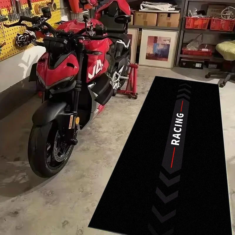 VIKAMA Racing Arrow Pattern Pit Mat Non Slip Oil Resistant Motorbike Parking Rug For Garage Motorcycle Maintenance Display Decor