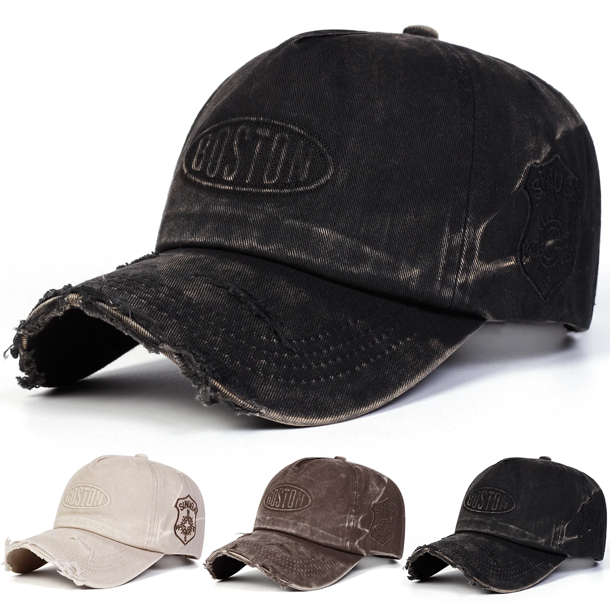 Unisex BOSTON Hole Washing Embroidery Baseball Caps Spring Autumn Outdoor Adjustable Casual Hats Sunscreen Hat Sports Cap