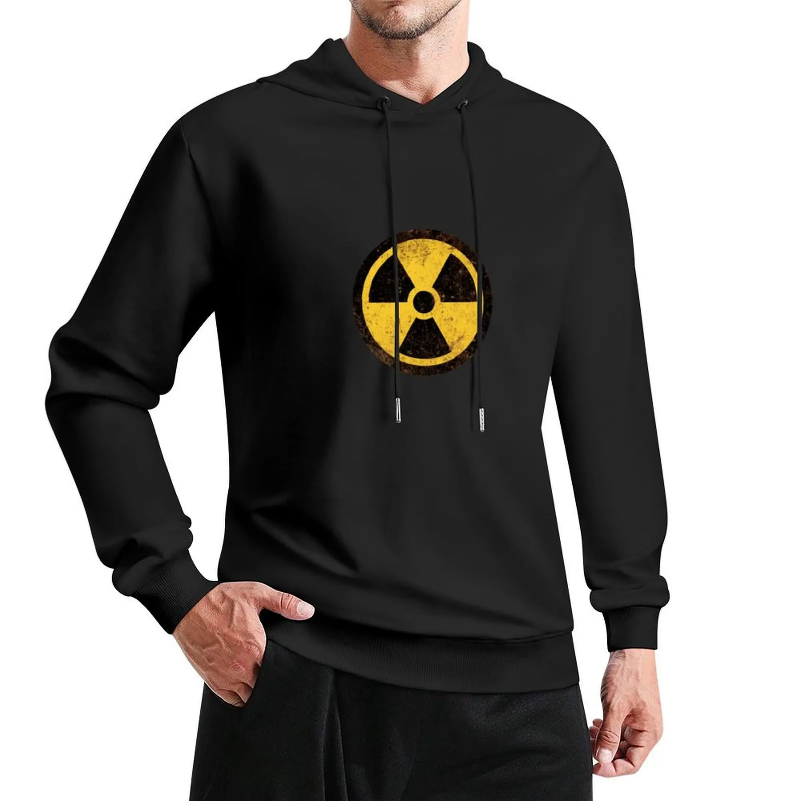 

Vintage Warning Nuclear Radioactive Sign Distressed Pullover Hoodie men's autumn clothes tracksuit