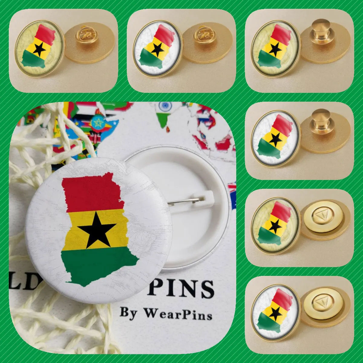 Ghana Ghanaian Map Flag National Emblem Brooches Badges Lapel Pins