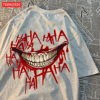 Summer Cotton Women T-Shirts Evil Clown Smile Printed Streetwear Soft Oversize O-Neck Short Sleeve Casual Street Female Clothes
