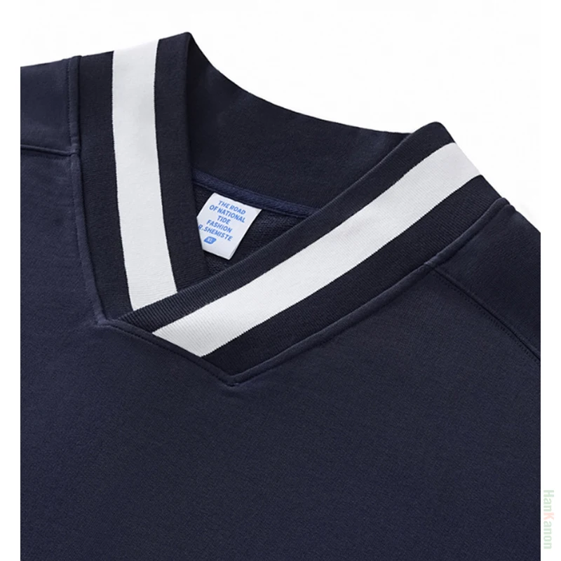 سويت شيرت رجالي من القطن الخالص برقبة على شكل حرف V 100% قطن عالي الجودة يسمح بمرور الهواء، تي شيرت فضفاض غير رسمي #4