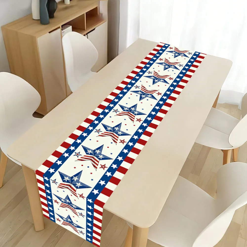 1 Stück amerikanischer Flaggen-Tischläufer mit Sternen, Polyester-Tischläufer für den 4. Juli, Unabhängigkeitstag, Memorial Day, Party, Heimdekoration