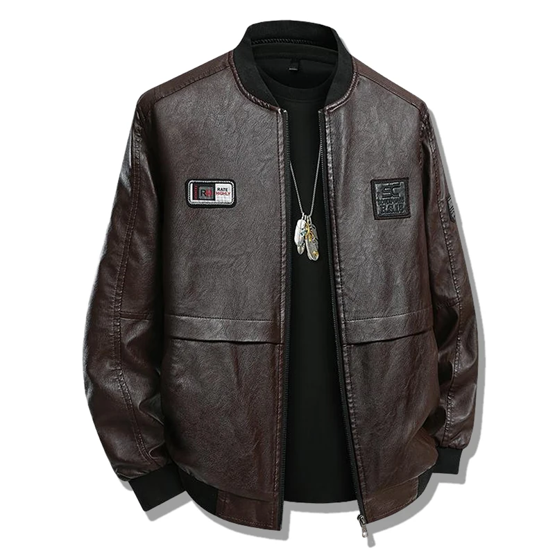 

New Spring Autumn Men‘s PU Leather Jacket Business Motorcycle Casual Trendy Baseball Collar Bomber Jacket Men Parkas Outwear