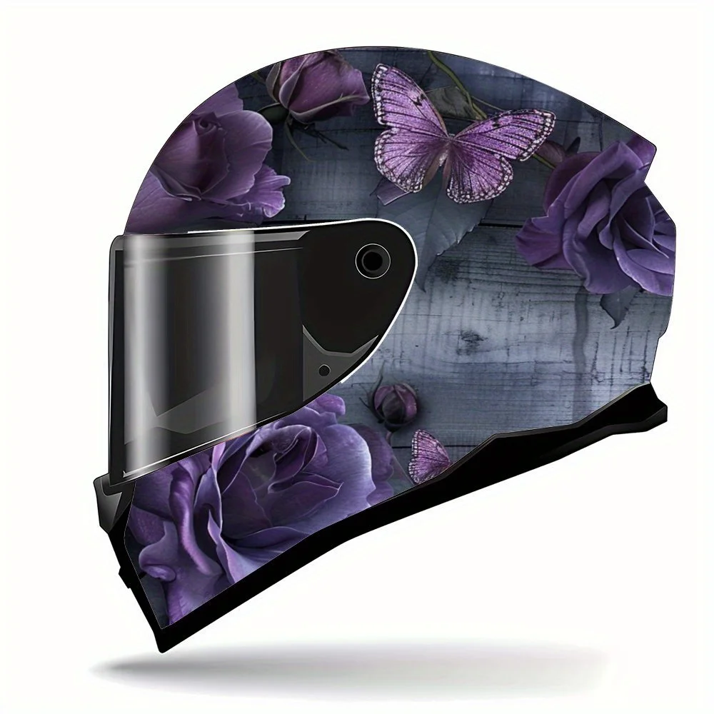 Mysterious romance, purple roses, exquisite, cool, gift, motorcycle helmet sticker - durable PVC, motorcycle racing helmet aesth view 3
