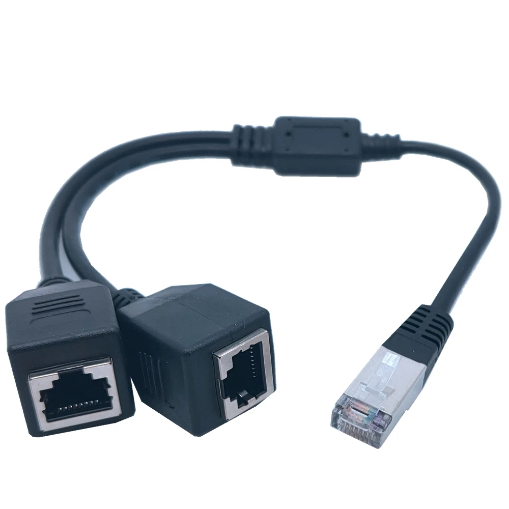 

1 plug to 2 female plugs 2 possibilities RJ45 port Ethernet network splitter plug expansion cable router LAN dual port plug adap