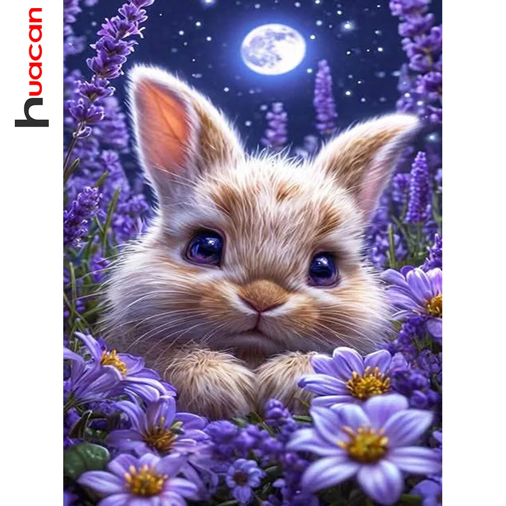 Huacan 5D DIY Diamantmalerei Hase Mond Diamantmosaik Tier Blume Neu 2026 Dekorative Gemälde