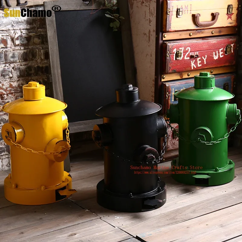 Retro Iron Trash Wastebasket Mini Kitchen Dustbin Garbage Storage Bin Creative Tin Fire Hydrant Pedal Can Bar Cafe Home Decor