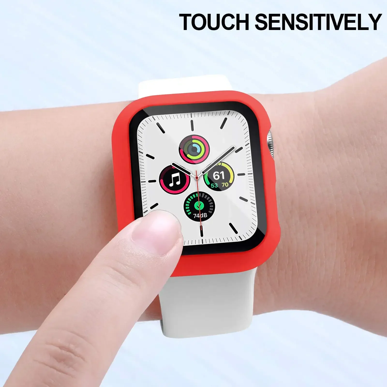 애플 워치용 유리 및 케이스 및 밴드, 실리콘 스포츠 팔찌, iWatch 시리즈 8 9 7 6 5 4 3 SE 스트랩, 44mm, 40mm, 45mm, 41mm, 38mm, 42mm