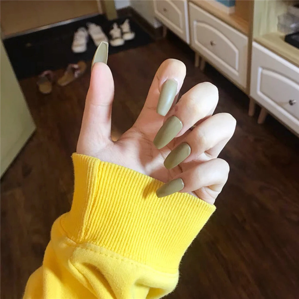 

24pcs Fashion Frosted Nail Art Sticker Creative Nail Decals Manicure Decor Women Girls Nail Sticker (Grey Green, 24pcs/Set)