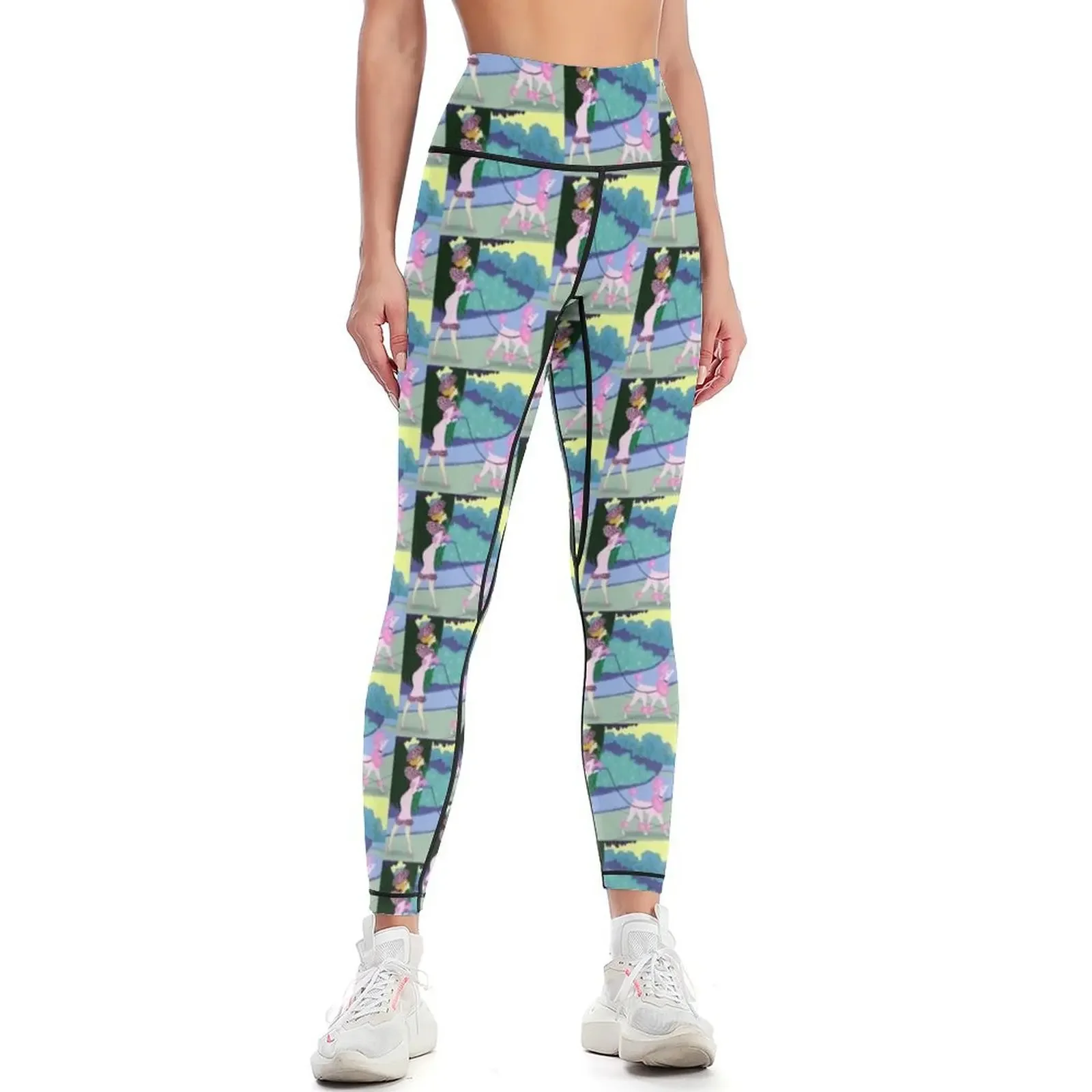 

Dog Park Divas A Pink Poodle And Her Leopard Clad Friend Leggings sports for Tight fitting woman Womens Leggings