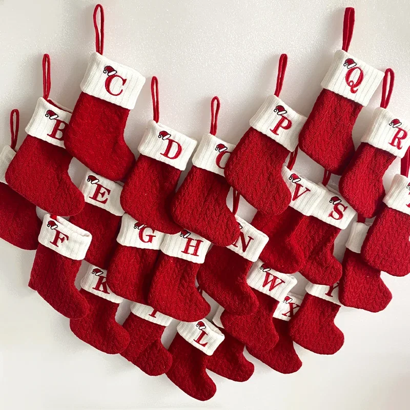 Christmas Stocking Knitting Snowflake Letter Socks Christmas Decoration for Home Christmas Alphabet Knitting Sock New Year Gift