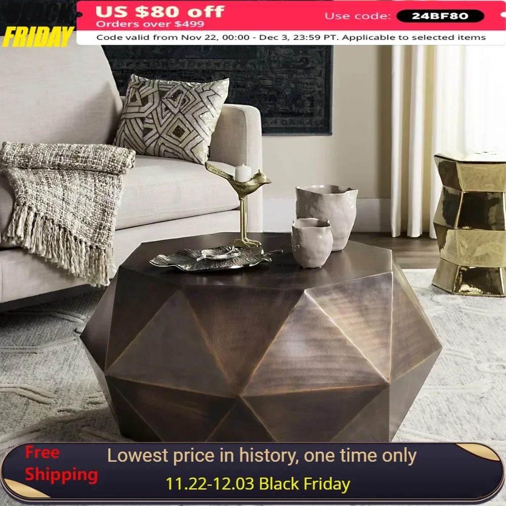 Coffee Table, 31”, Geometric Copper Faceted, Living Room Decor, Suitable for Living Room, Bedroom, Metal Medium Table