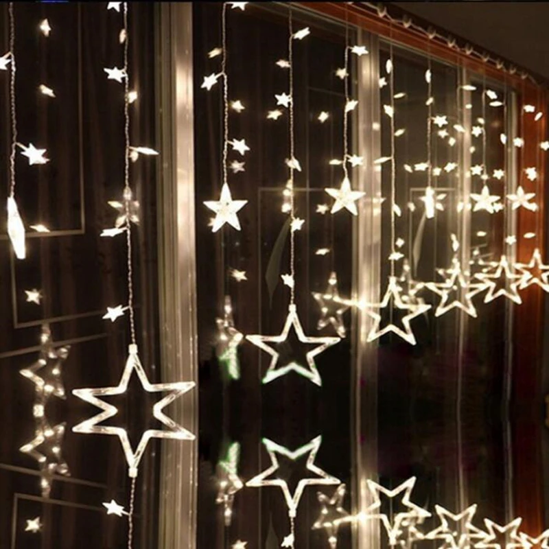 MEMEOKON 4M LED Christmas lights pentagram star curtain lights birthday lights indoor warm white party decoration