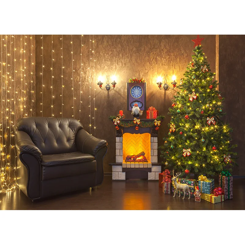 Fondali di natale camino albero inverno interno bambino ritratto fotografia sfondo per Studio fotografico fotofono 21522DHY-04