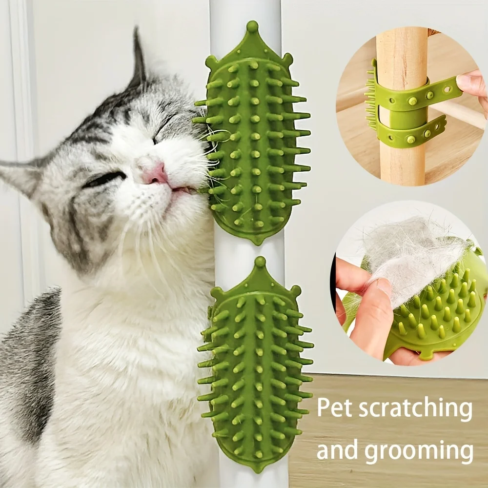 Selbstbräumender Katzenkratzer aus Gummi – an der Wand und an der Tischbeine montierbar, flexible Borsten, nicht elektrische Haustiermassage, Werkzeug zum Entfernen von Fell
