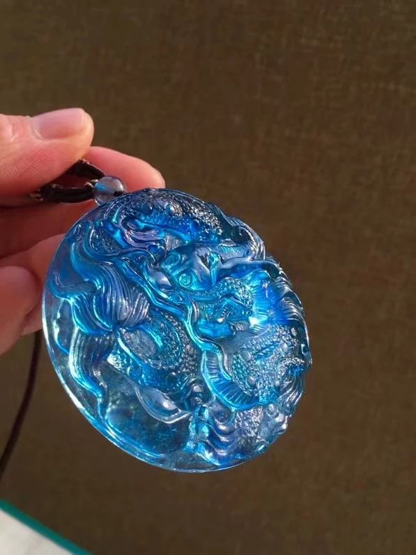 

Natural Blue Aquamarine Dragon Pendant 55*8mm Blue Aquamarine Brazil 18K Gold Women Fashion Jewelry AAAAAA
