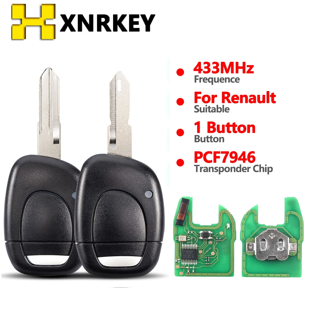 XNRKEY For Renault 1 Button Remote Car Key For Renault Master Kangoo Clio Twingo NE73 Blade PCF7946 Chip 433MHZ