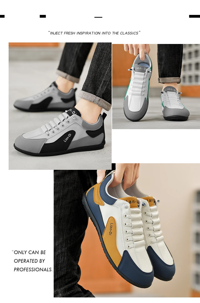 Niedrig geschnittene Herrenschuhe, große Größen, neue Frühlings- und Herbstmodelle, atmungsaktive Leder-Freizeitsportschuhe, weiche Sohle, rutschfest, Herren-Sneaker zum Autofahren. – Detail 4